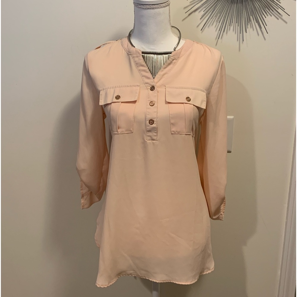 Kaii Roll Cuff 1/4 Button Down Blush Blouse
